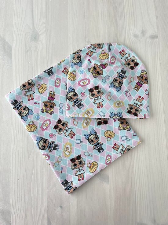 Beanie cepures un tuneļšalles komplekts Lellītes rombiņos